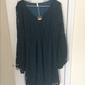 Amazing Boho Bell Sleeve Teal Lace Dress